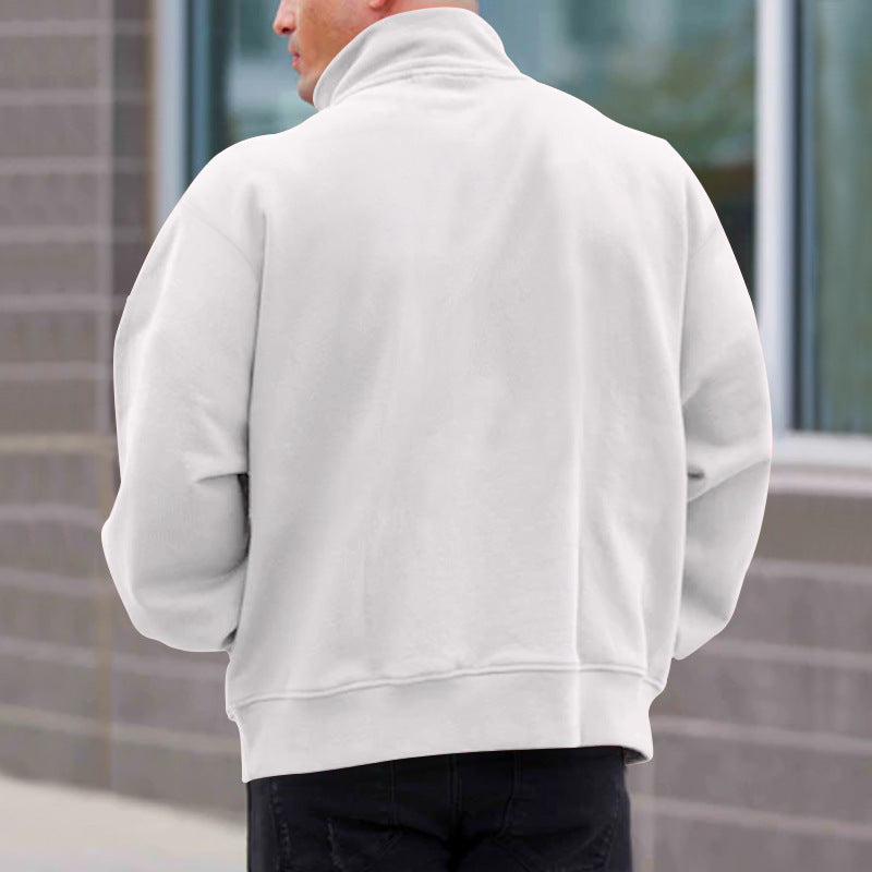 Solid Color Men's Zipper Fleece-lined Pullover