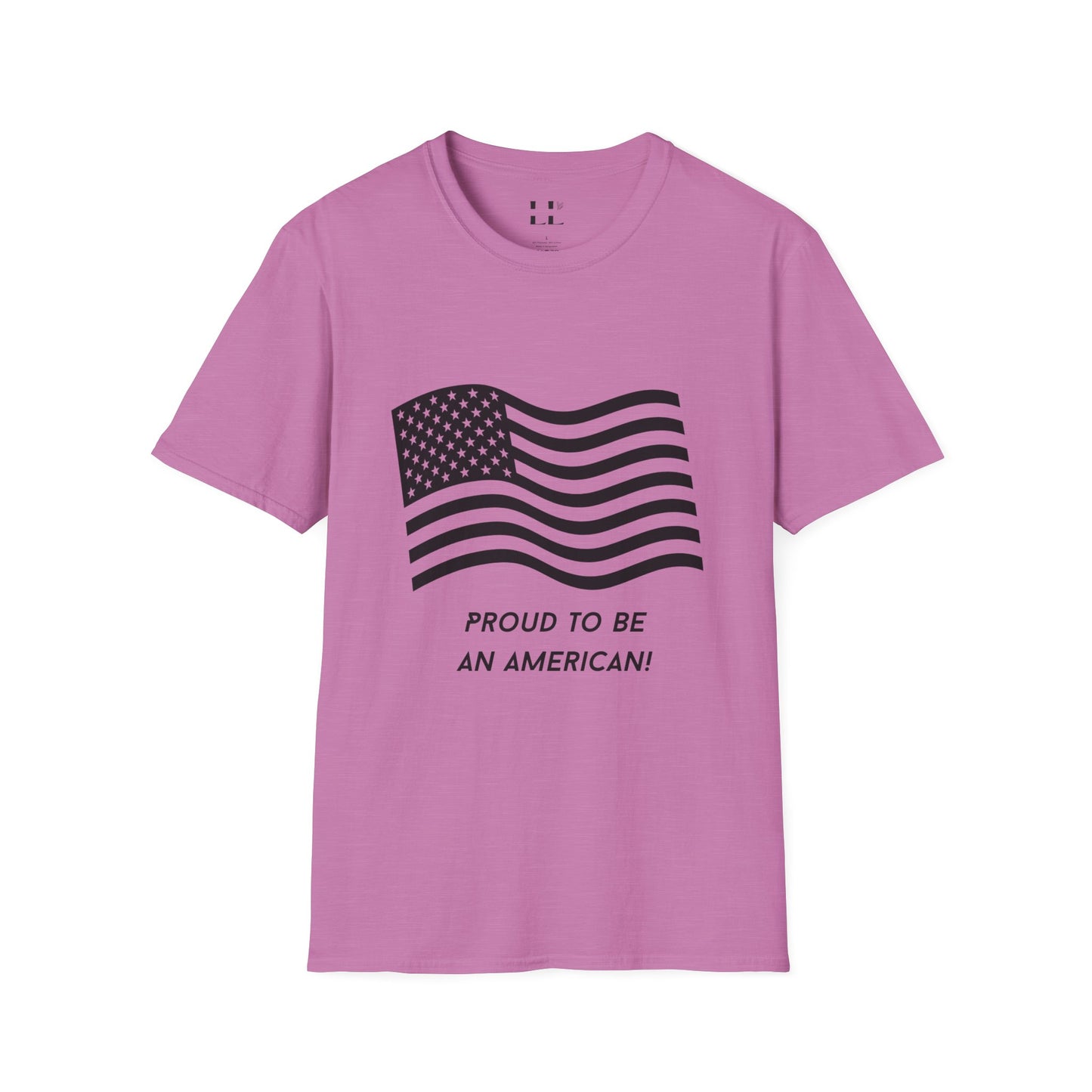 Proud to Be an American T-Shirt | Flag | Black Print - Unisex Softstyle Tee