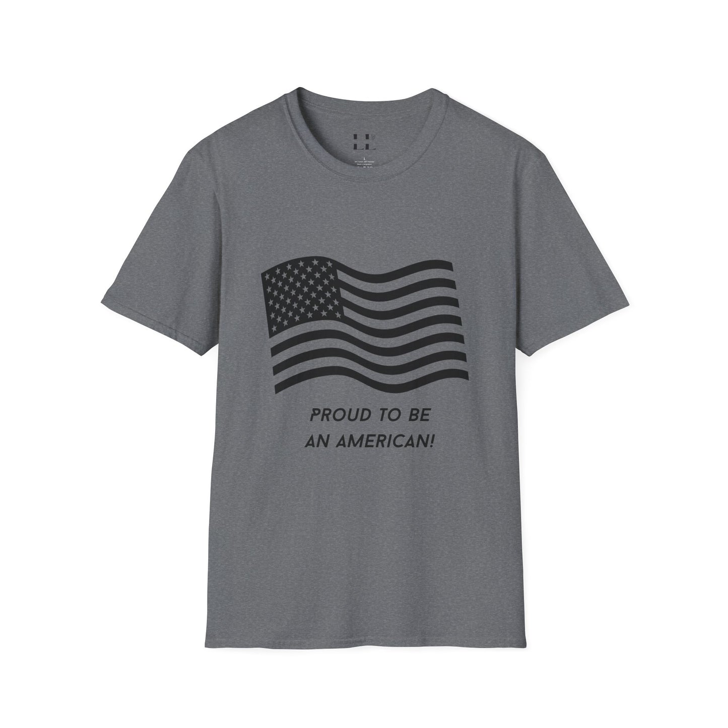 Proud to Be an American T-Shirt | Flag | Black Print - Unisex Softstyle Tee