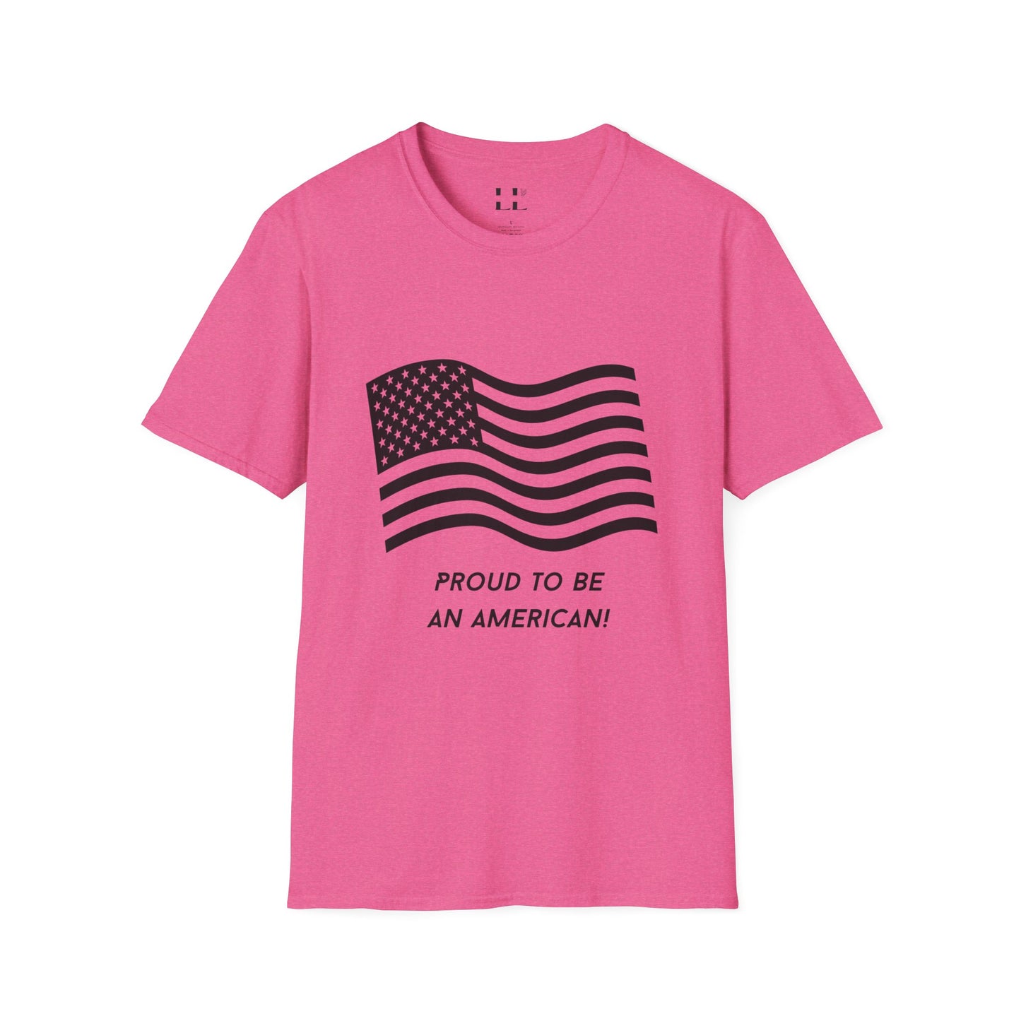 Proud to Be an American T-Shirt | Flag | Black Print - Unisex Softstyle Tee