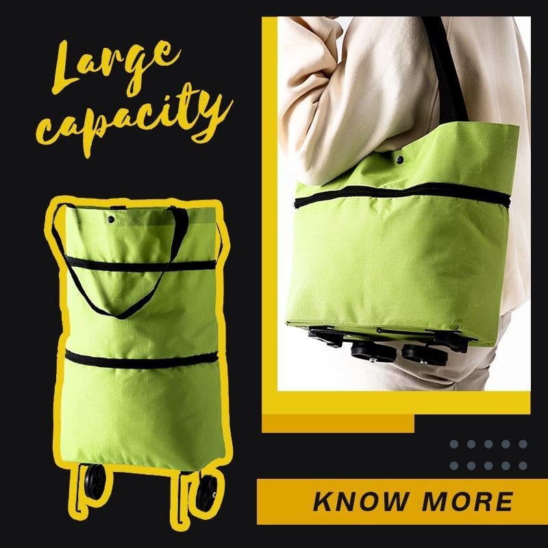 Foldable Oxford Shopping Tote with Wheels