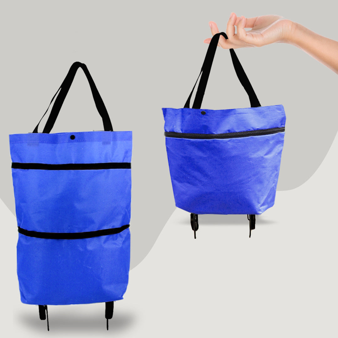 Foldable Oxford Shopping Tote with Wheels