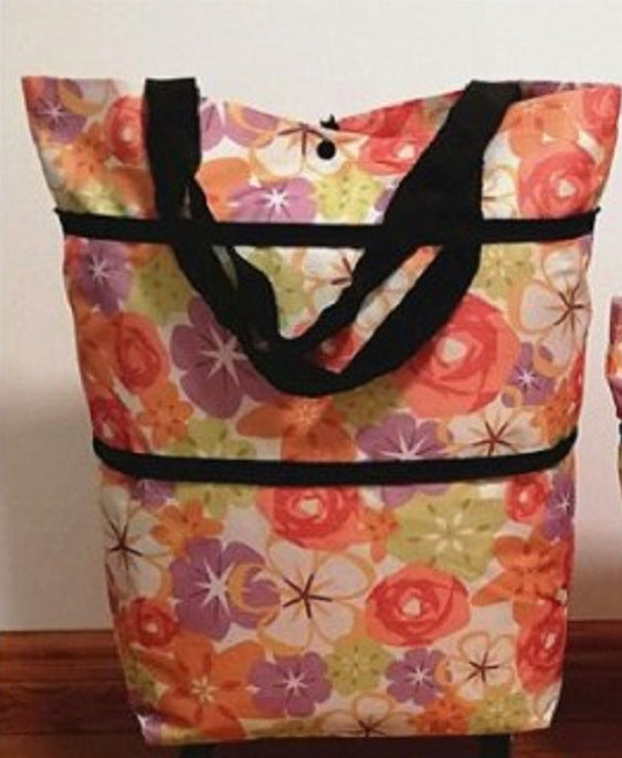 Foldable Oxford Shopping Tote with Wheels