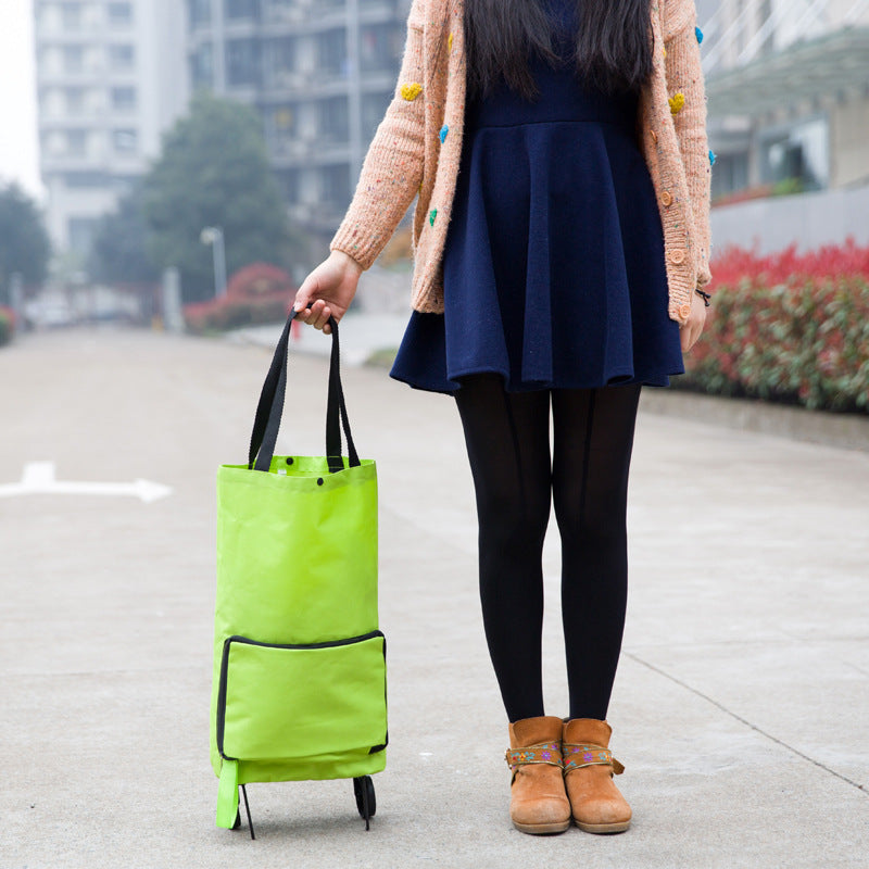 Foldable Oxford Shopping Tote with Wheels