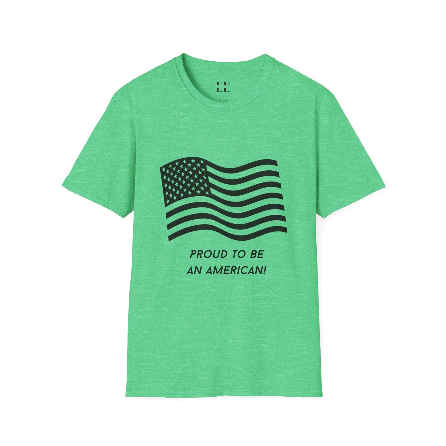 Proud to Be an American T-Shirt | Flag | Black Print - Unisex Softstyle Tee