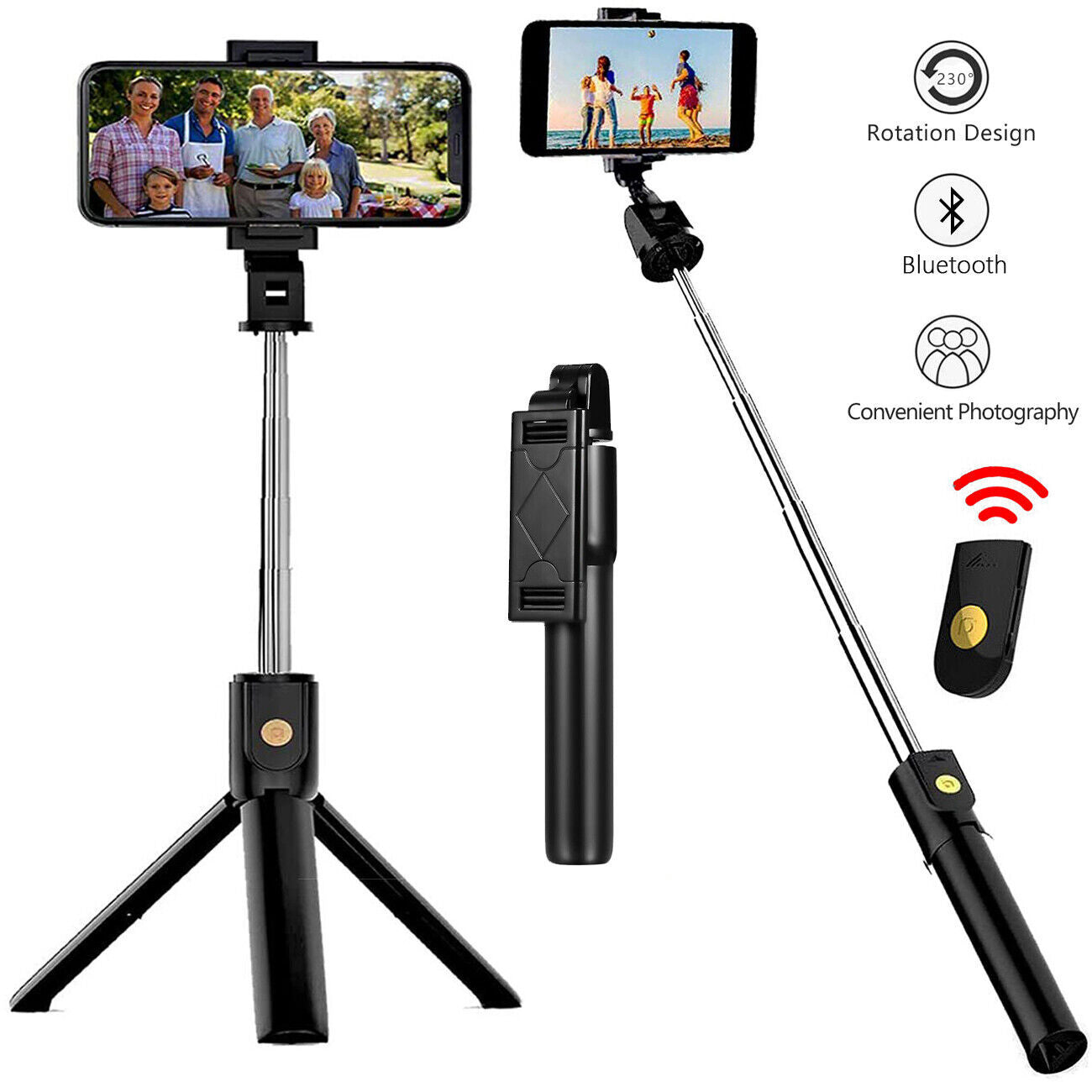 3-in-1 Universal Selfie Stick Tripod Stand For Cell Phone With Bluetooth Remote
