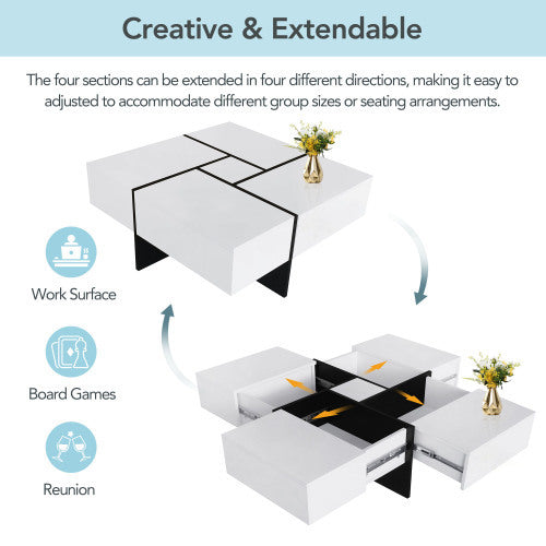 Coffee Table With 4 Hidden Storage Compartments