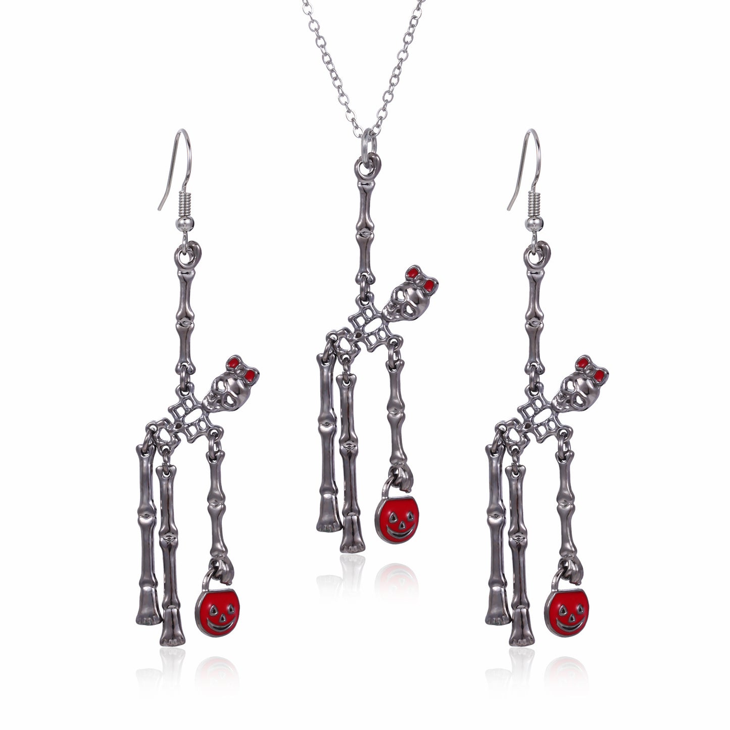 3-Piece Halloween Skeleton Jewelry Set — Earrings & Necklace