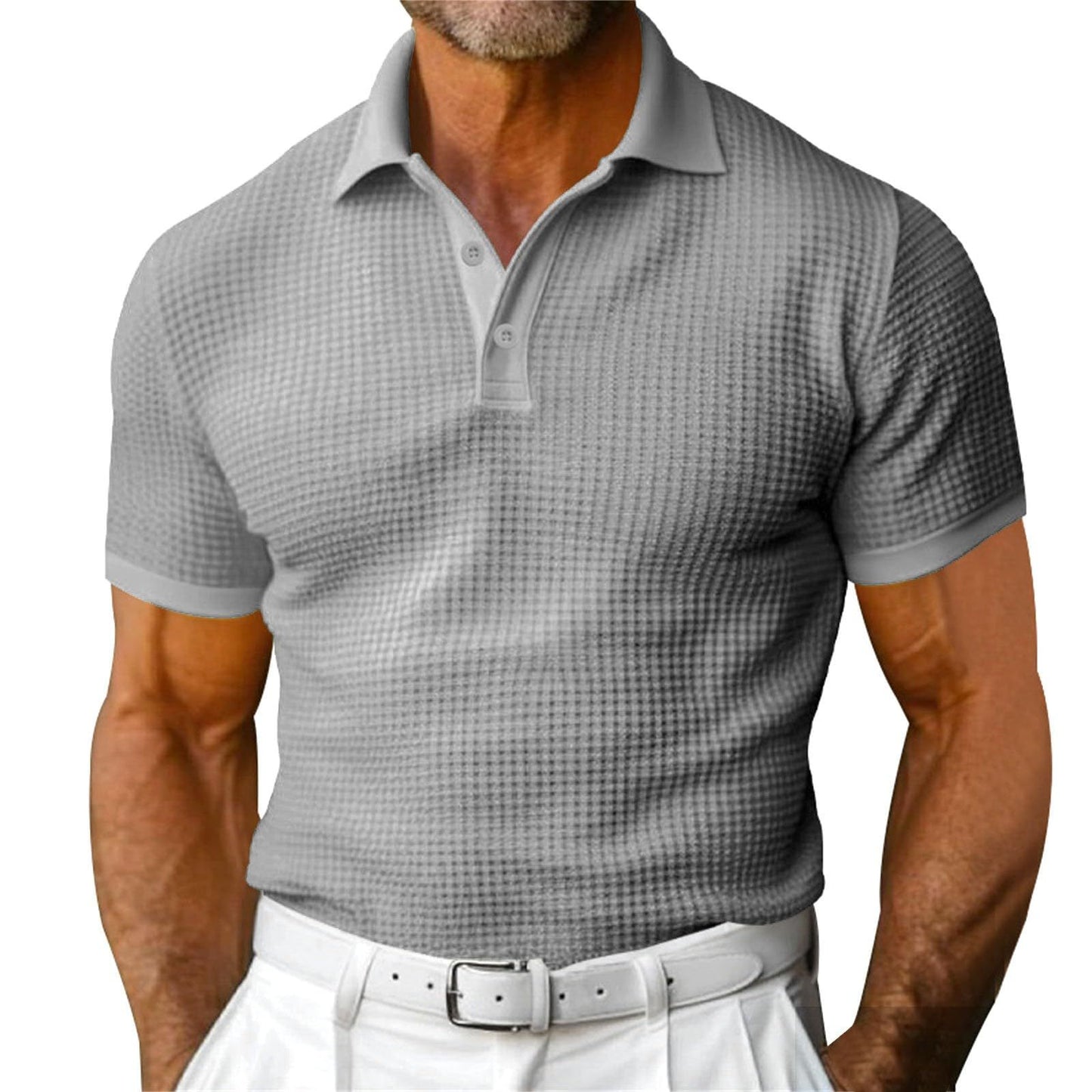 Men's Waffle Pattern Polo Shirt