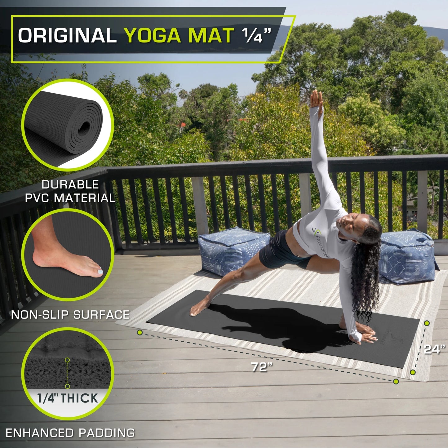 Original Yoga Mat 1/4" Thick for Comfort & Stability