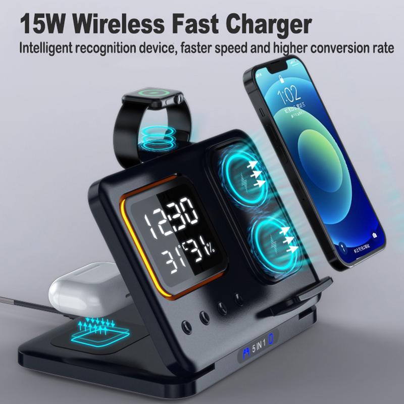 15W LED Digital Alarm Clock and Wireless Charging Station