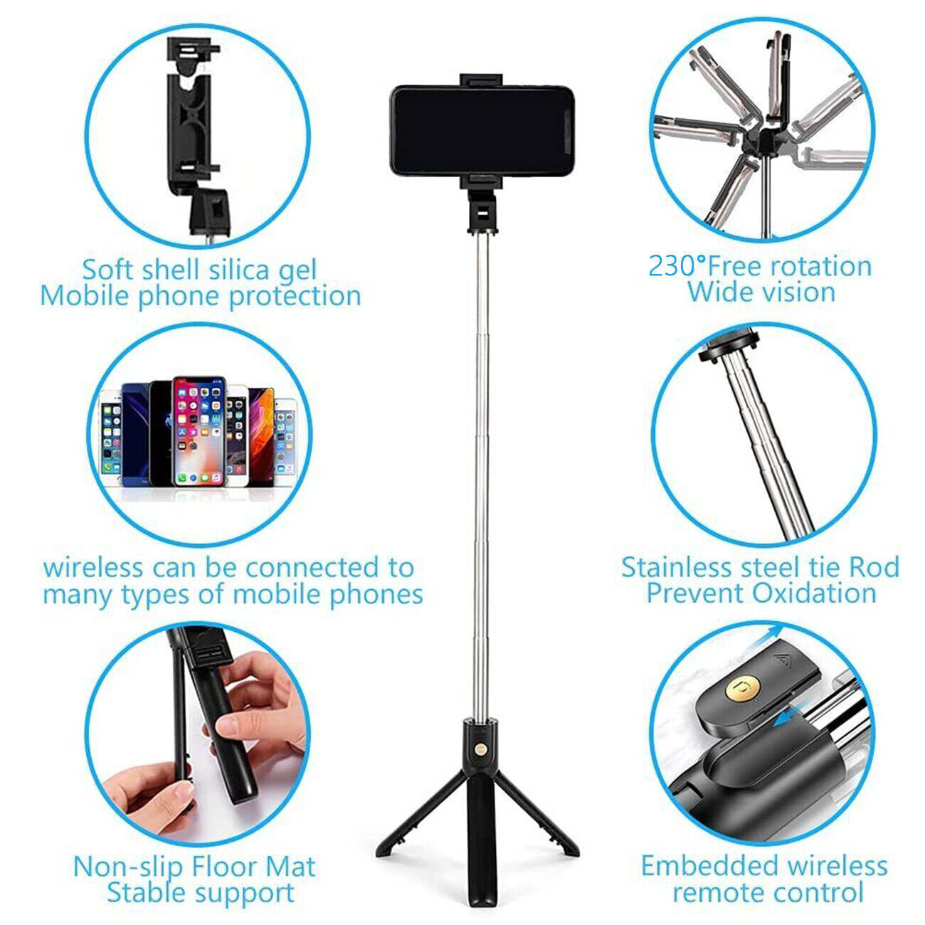 3-in-1 Universal Selfie Stick Tripod Stand For Cell Phone With Bluetooth Remote