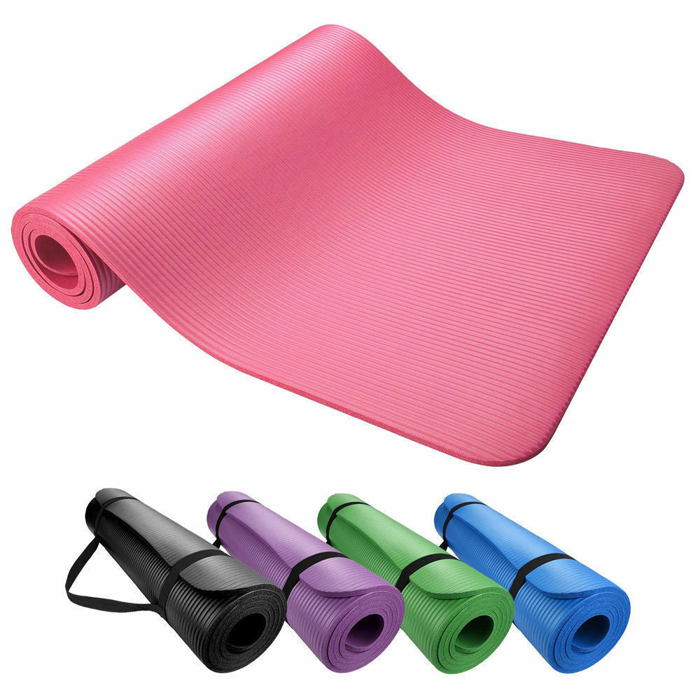 Extra Thick 10Mm Exercise Yoga Pilates Mat Gym Fitness NBR 72"X 24" W/ Bag Strap