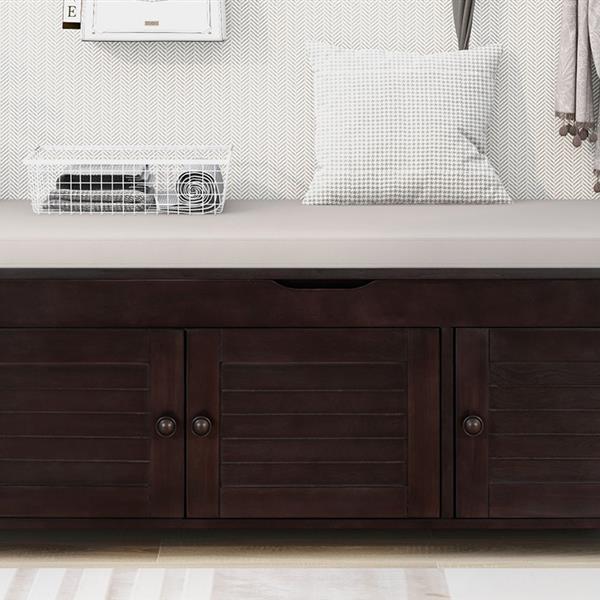 Hidden Storage Stool with Louver Shaped Doors and Detachable Cushions