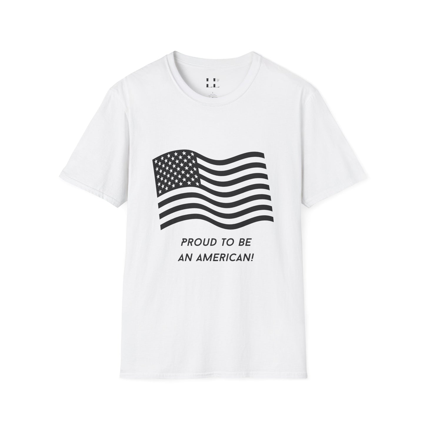 Proud to Be an American T-Shirt | Flag | Black Print - Unisex Softstyle Tee