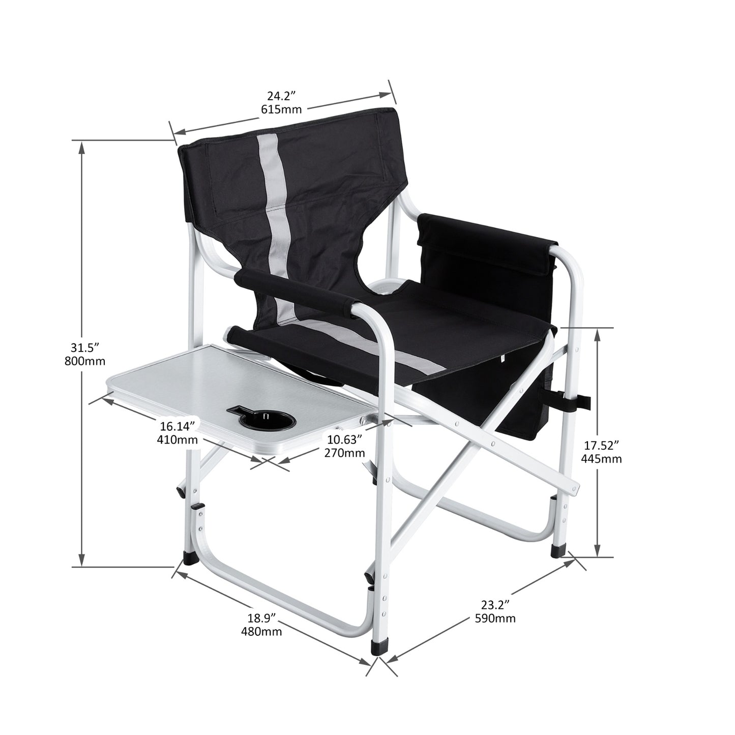 Lightweight Padded Folding Chair with Side Table and Storage Pockets