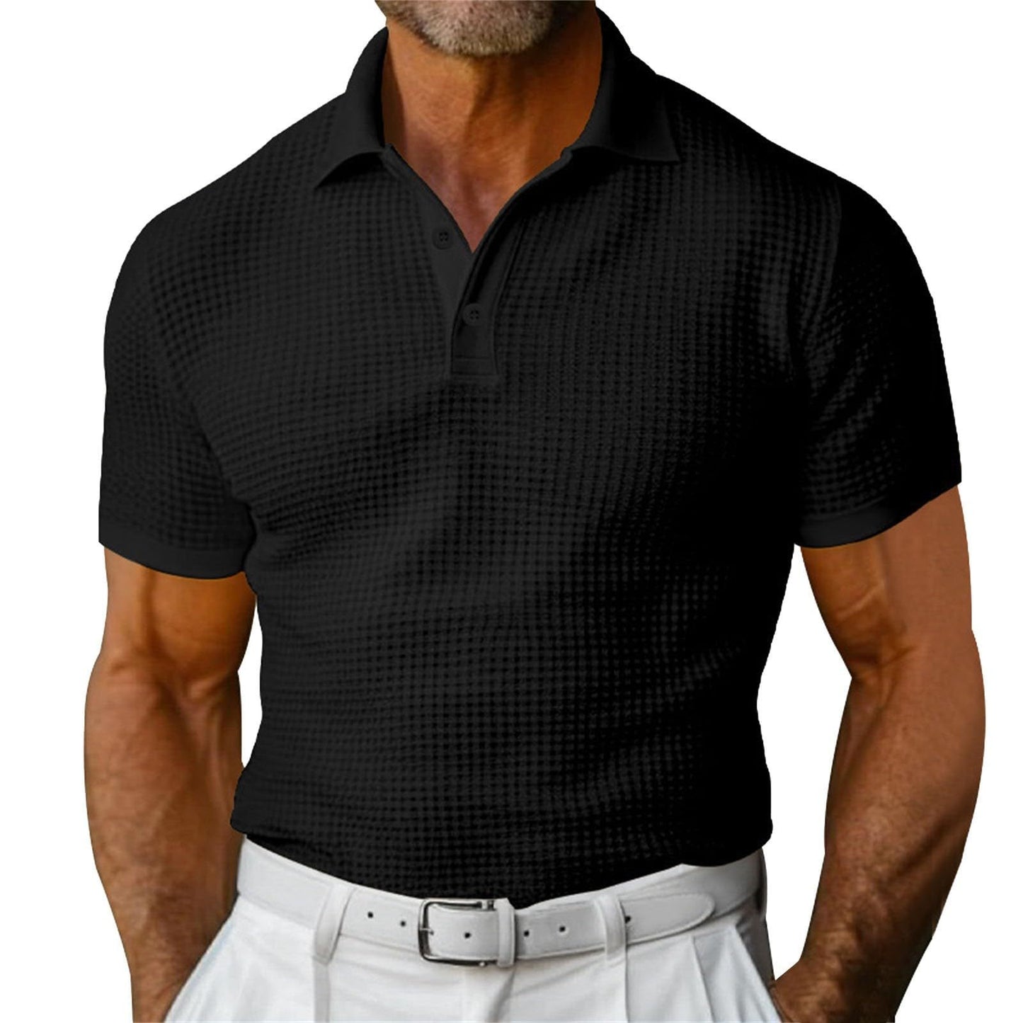 Men's Waffle Pattern Polo Shirt