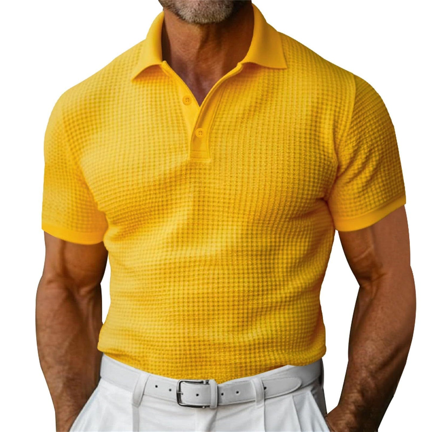 Men's Waffle Pattern Polo Shirt