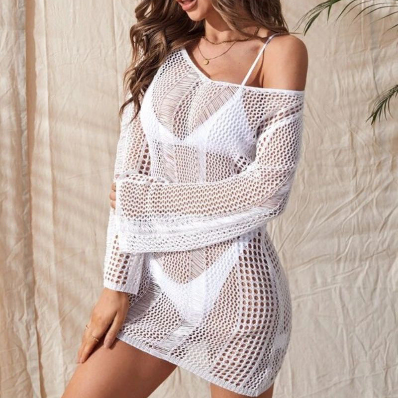 Knitted Backless Long Sleeve Beach Blouse