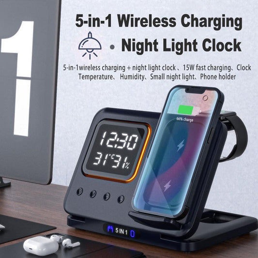 15W LED Digital Alarm Clock and Wireless Charging Station