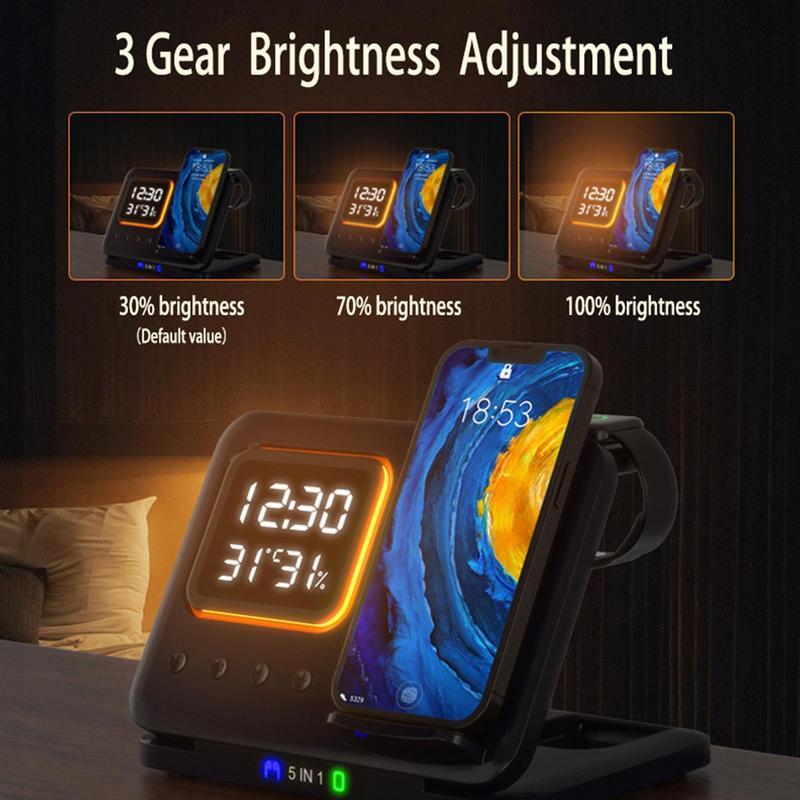 15W LED Digital Alarm Clock and Wireless Charging Station