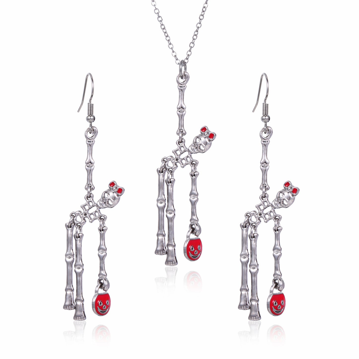3-Piece Halloween Skeleton Jewelry Set — Earrings & Necklace