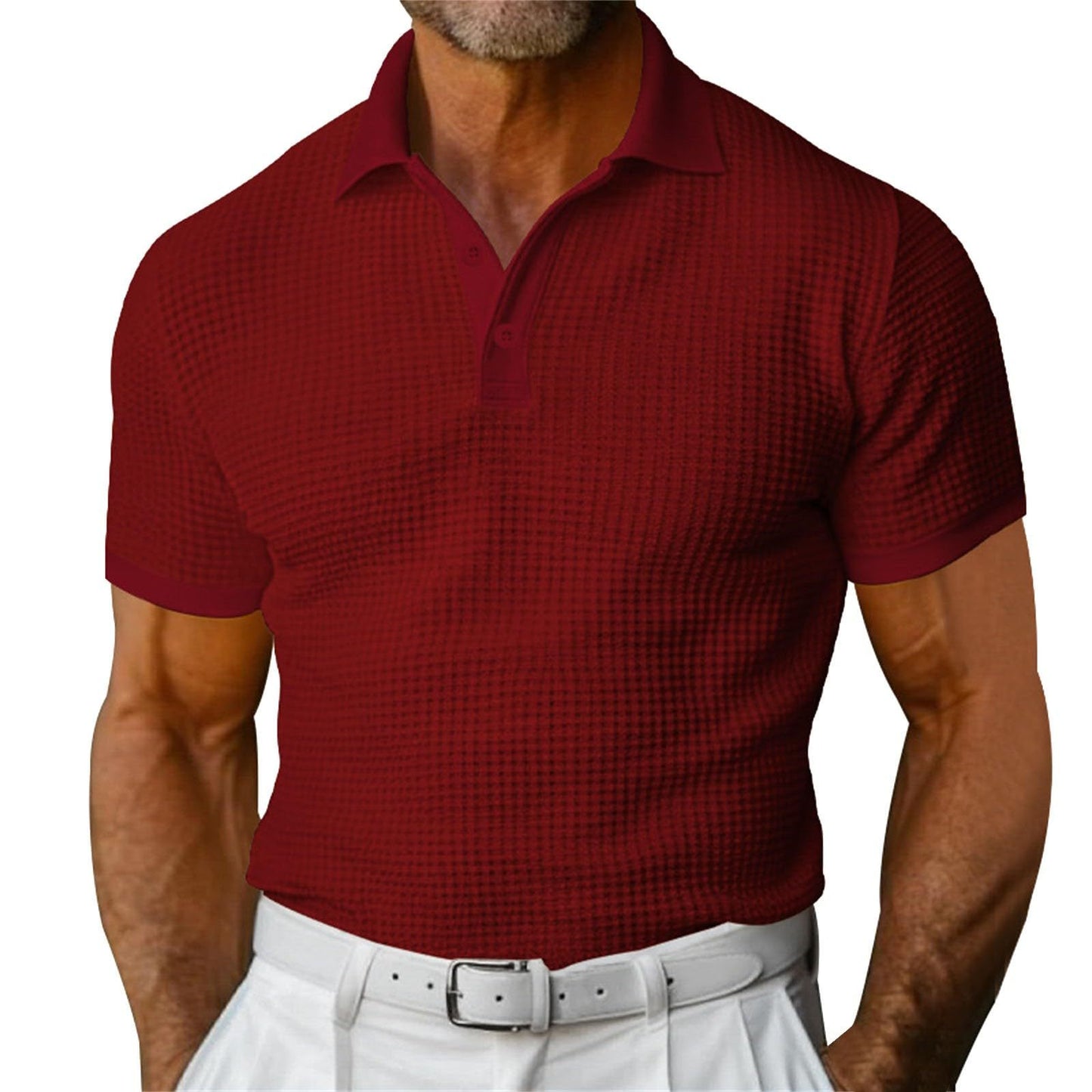 Men's Waffle Pattern Polo Shirt