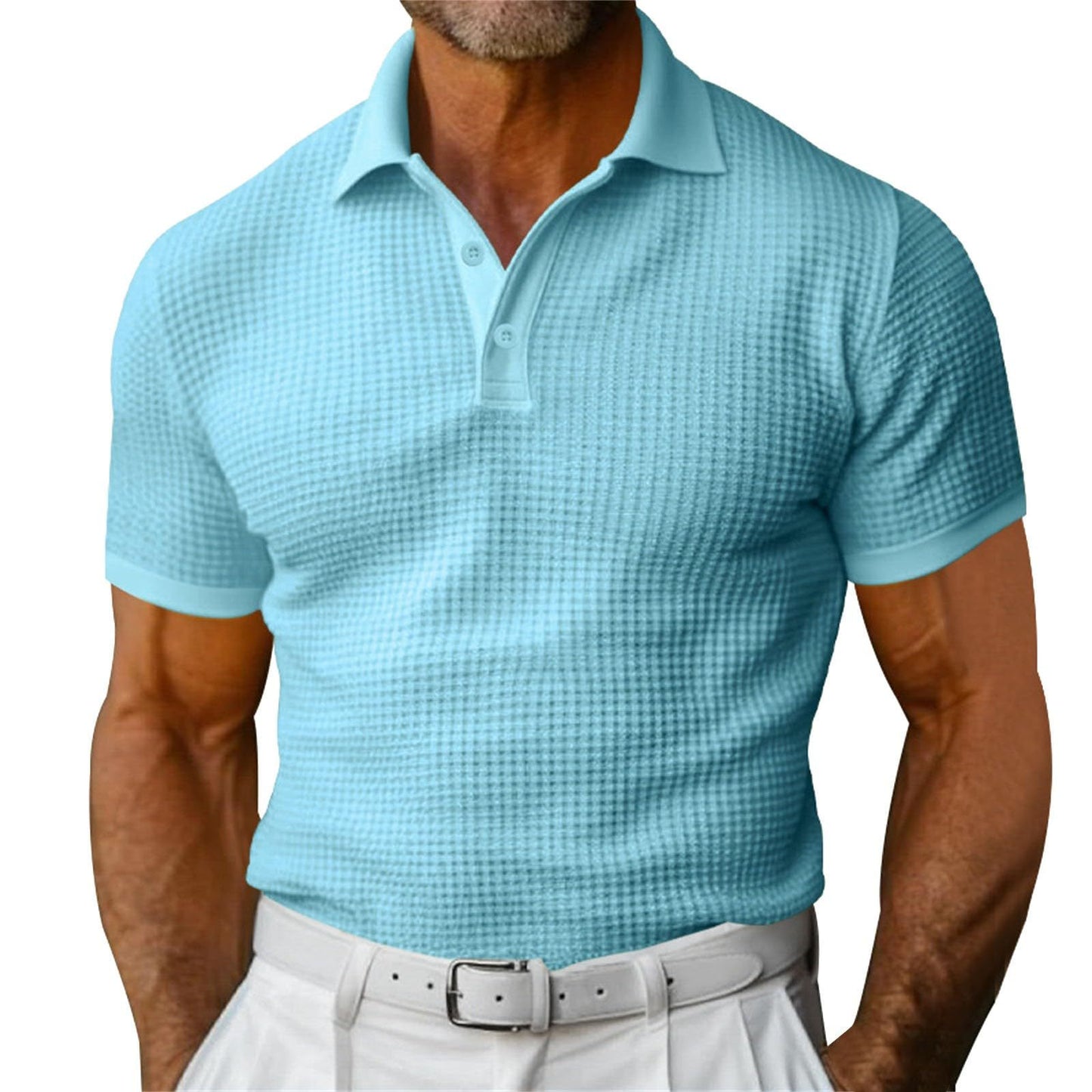 Men's Waffle Pattern Polo Shirt