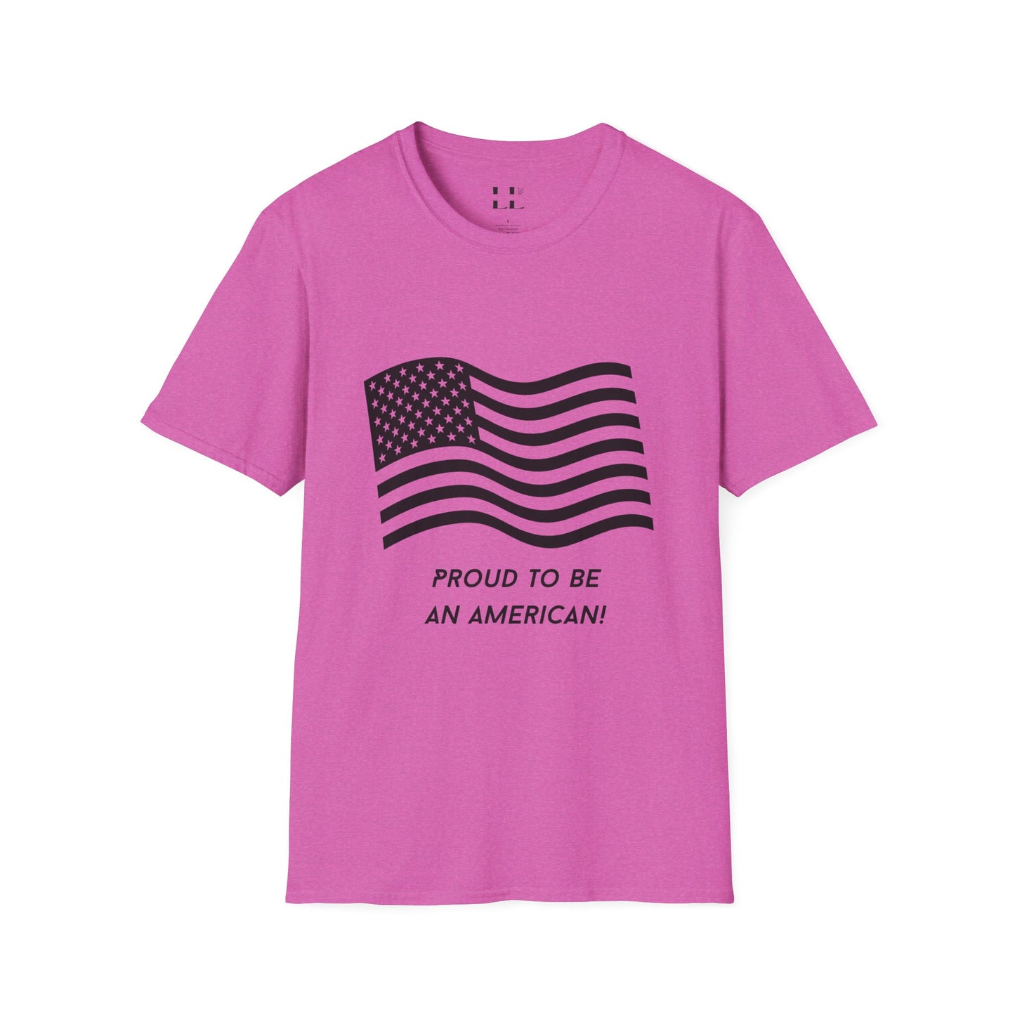 Proud to Be an American T-Shirt | Flag | Black Print - Unisex Softstyle Tee