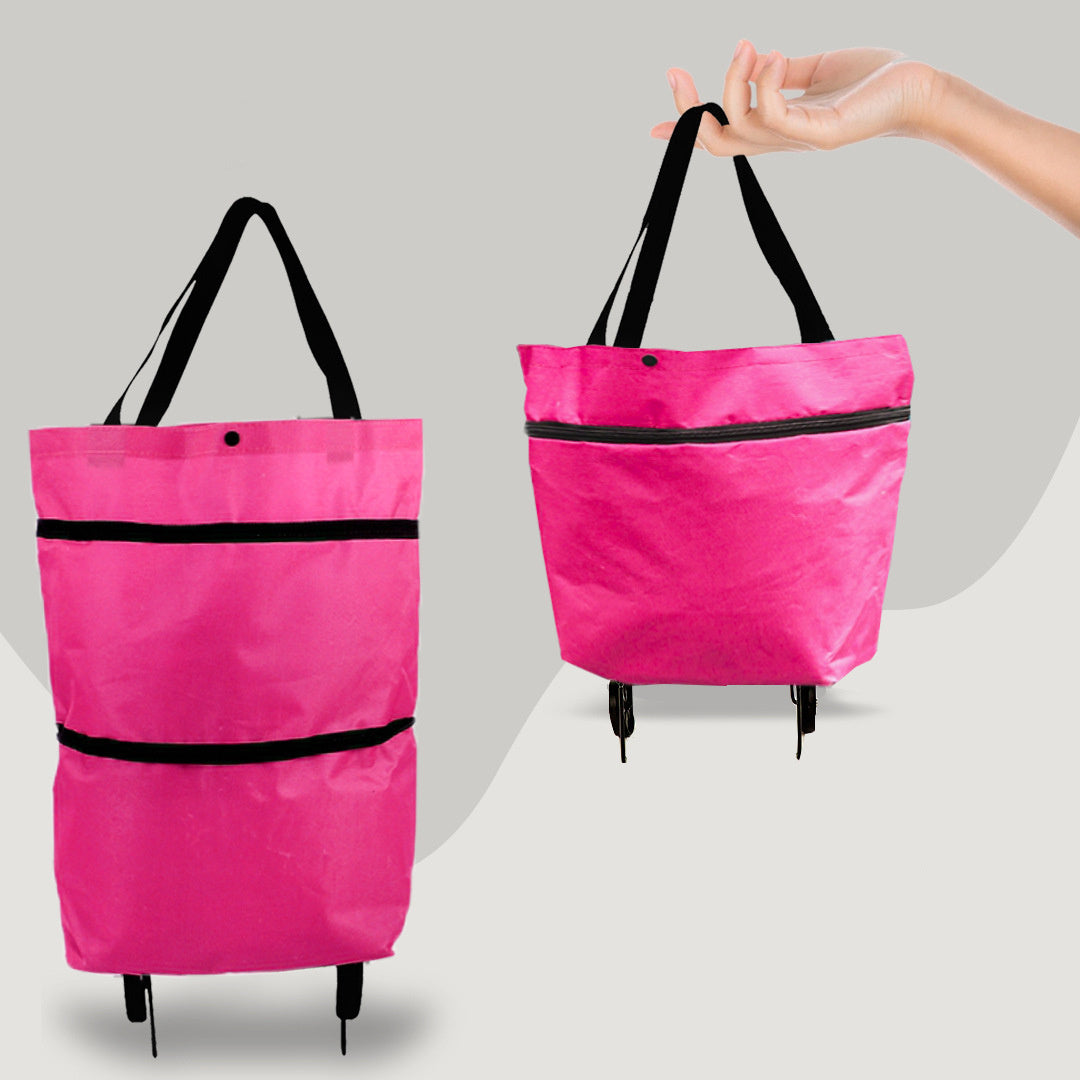 Foldable Oxford Shopping Tote with Wheels