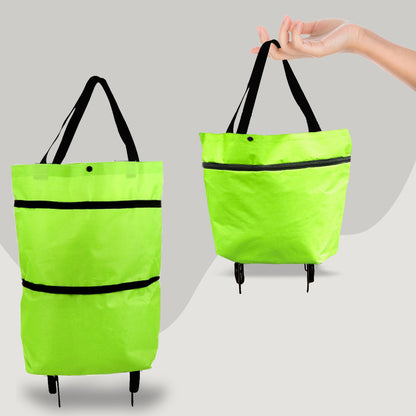 Foldable Oxford Shopping Tote with Wheels