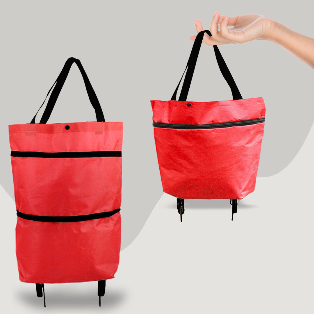 Foldable Oxford Shopping Tote with Wheels