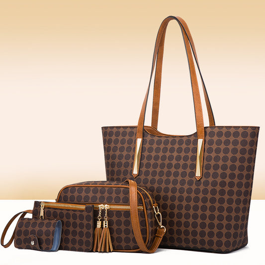 Women’s Fashion Handbag Set | Polka Dot 4-Piece Bundle | Tote & Crossbody Bags