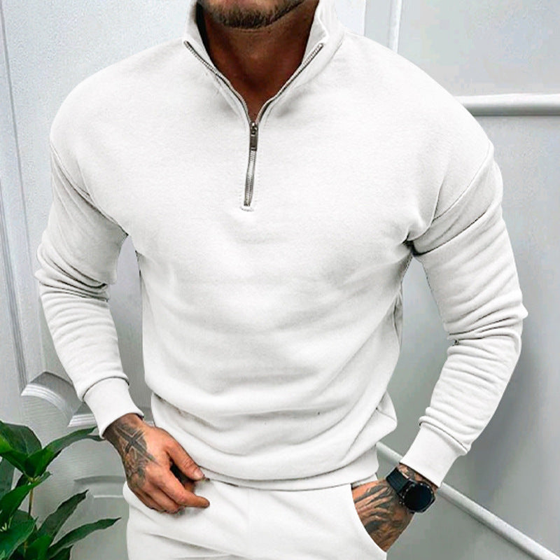 Solid Color Men's Zipper Fleece-lined Pullover