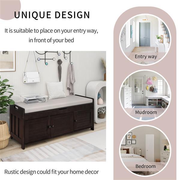 Hidden Storage Stool with Louver Shaped Doors and Detachable Cushions