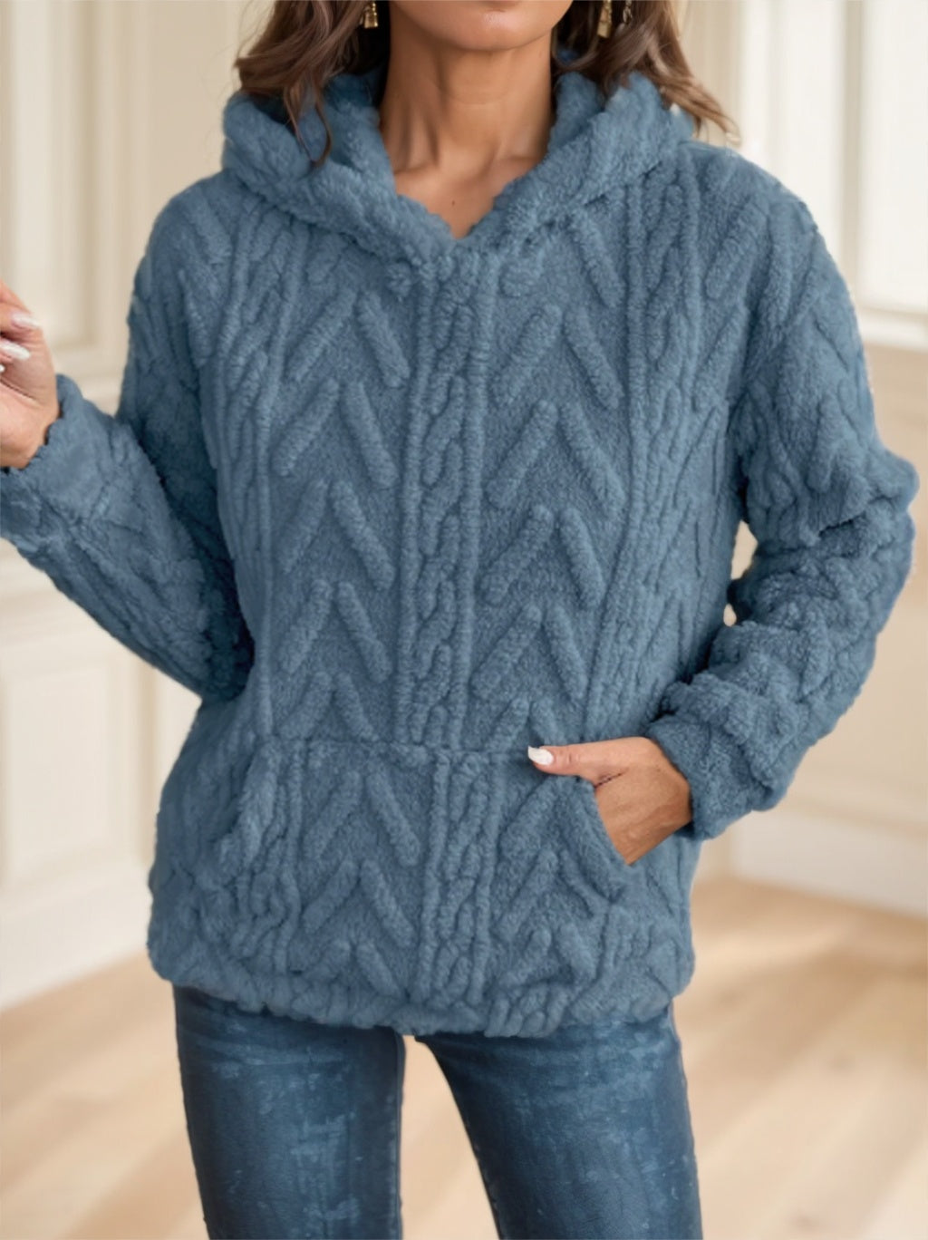 Super Soft Textured Hoodie with Pocket