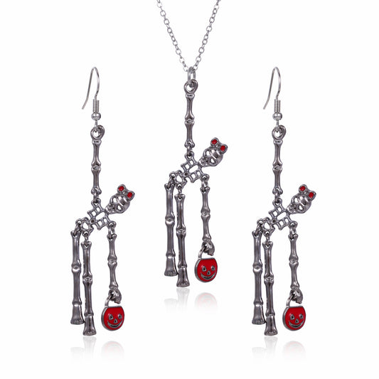3-Piece Halloween Skeleton Jewelry Set — Earrings & Necklace