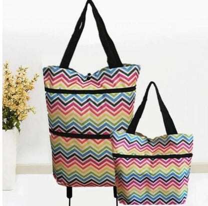 Foldable Oxford Shopping Tote with Wheels