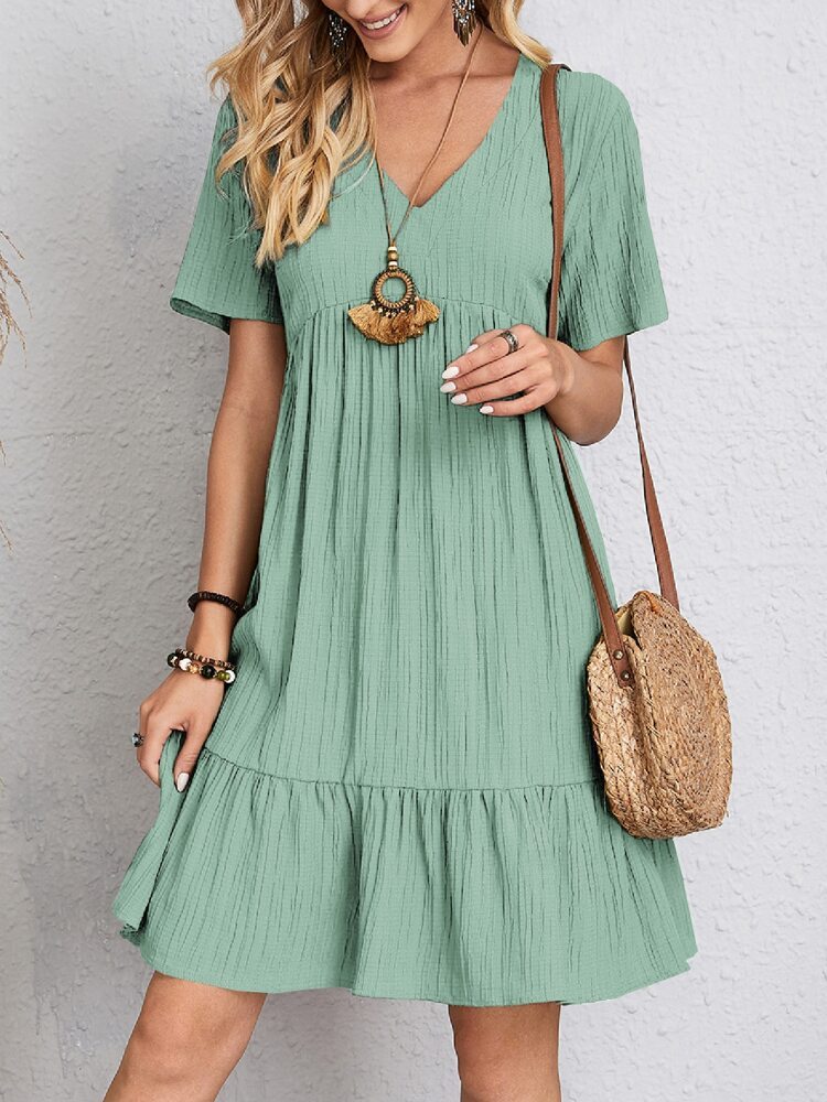 Flowy Textured V-Neck Dress