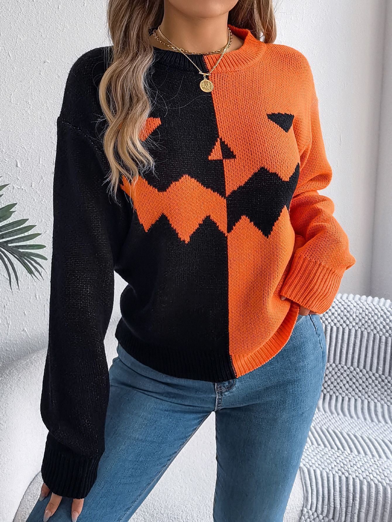 Long Sleeve Knitted Halloween Pullover Sweater