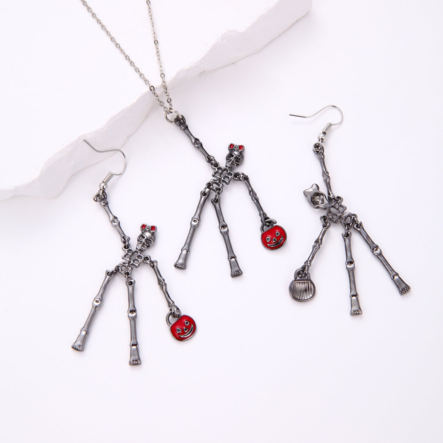 3-Piece Halloween Skeleton Jewelry Set — Earrings & Necklace
