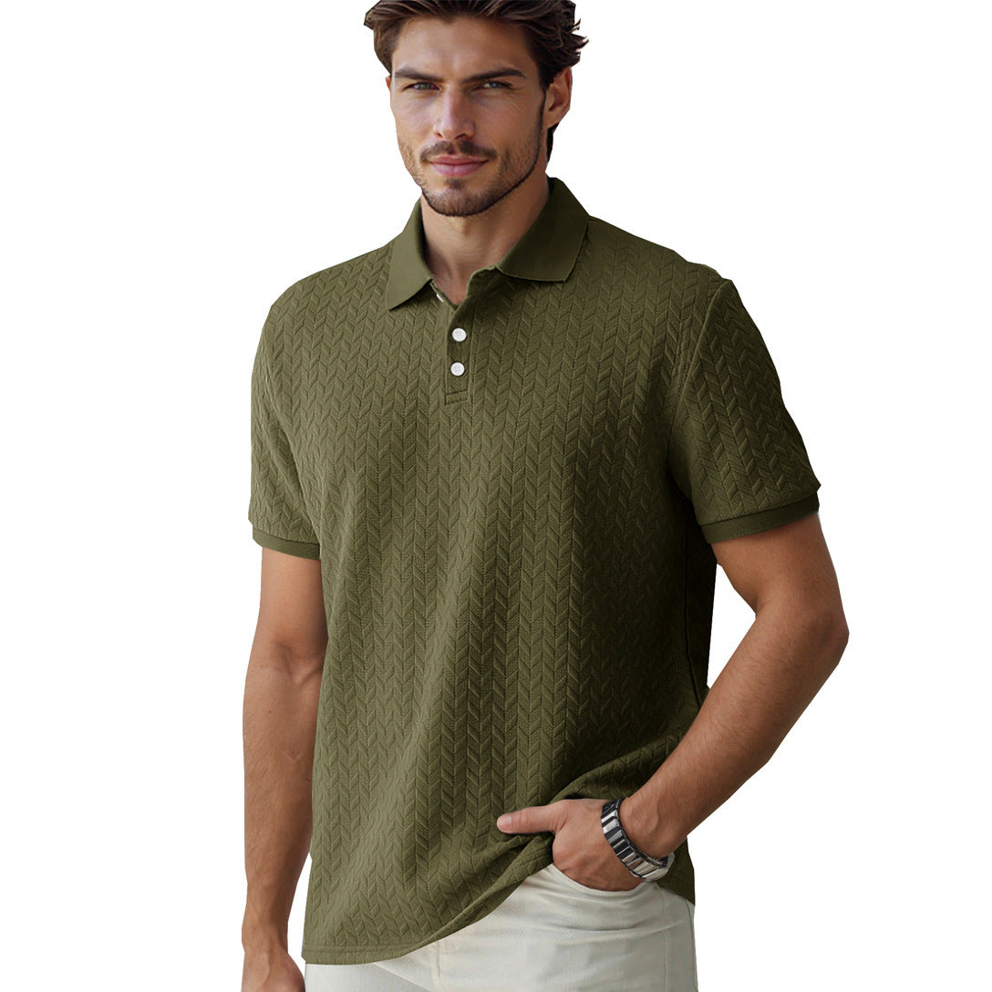 Solid Color Men's Patterned Polo Shirt