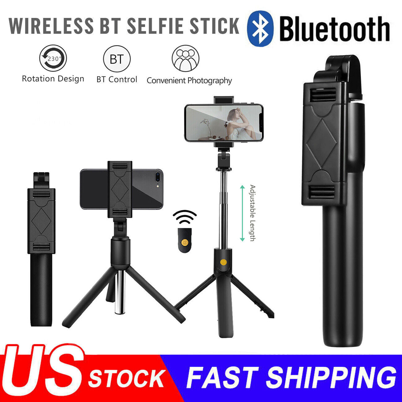 3-in-1 Universal Selfie Stick Tripod Stand For Cell Phone With Bluetooth Remote