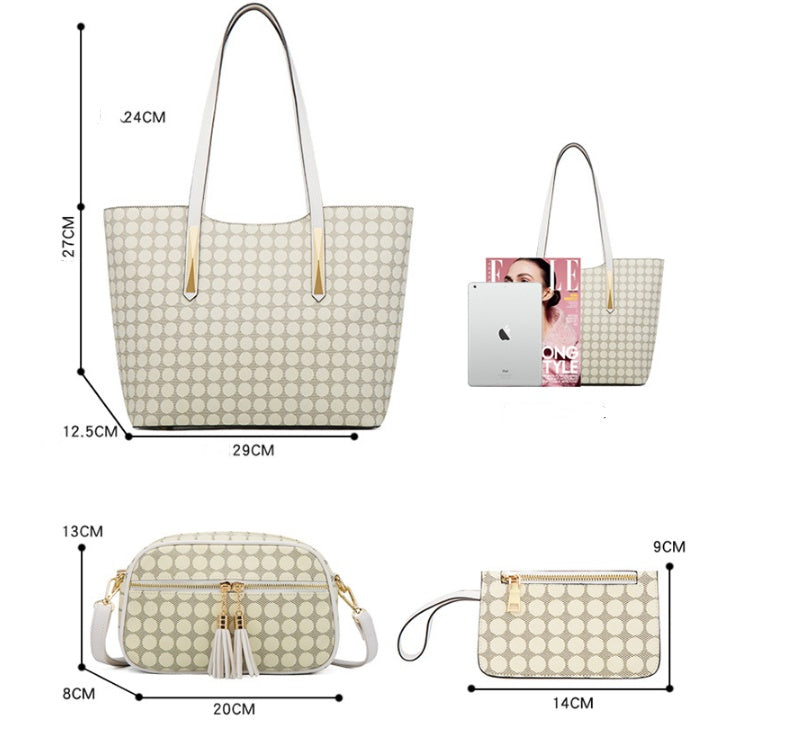 Women’s Fashion Handbag Set | Polka Dot 4-Piece Bundle | Tote & Crossbody Bags