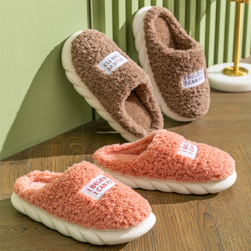 #3 - Women's Warm Plush Home Slippers "I Believe I Can Fly"