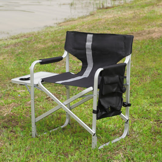 Lightweight Padded Folding Chair with Side Table and Storage Pockets