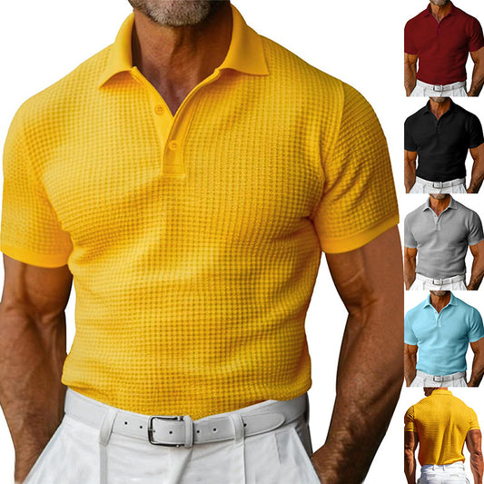 Men's Waffle Pattern Polo Shirt