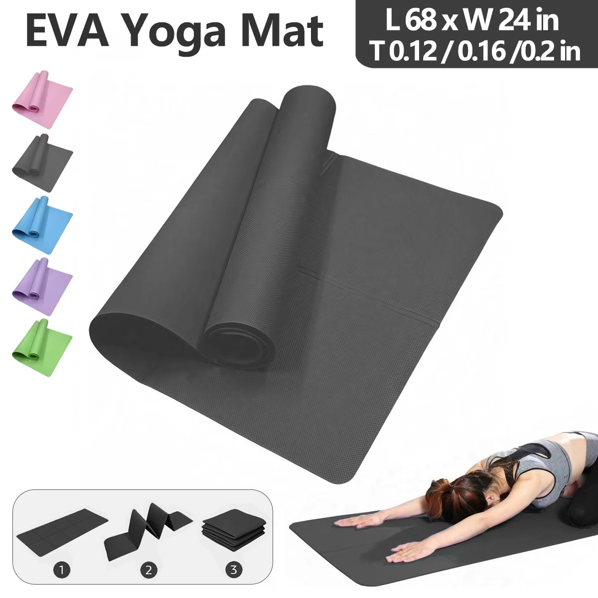 Foldable Yoga Mat Eco Friendly EVA Folding Travel Fitness Exercise Mat 3Mm/4Mm Thicknesses for Yoga Pilates & Floor Workouts