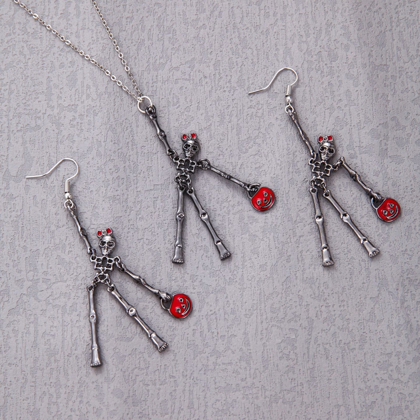3-Piece Halloween Skeleton Jewelry Set — Earrings & Necklace