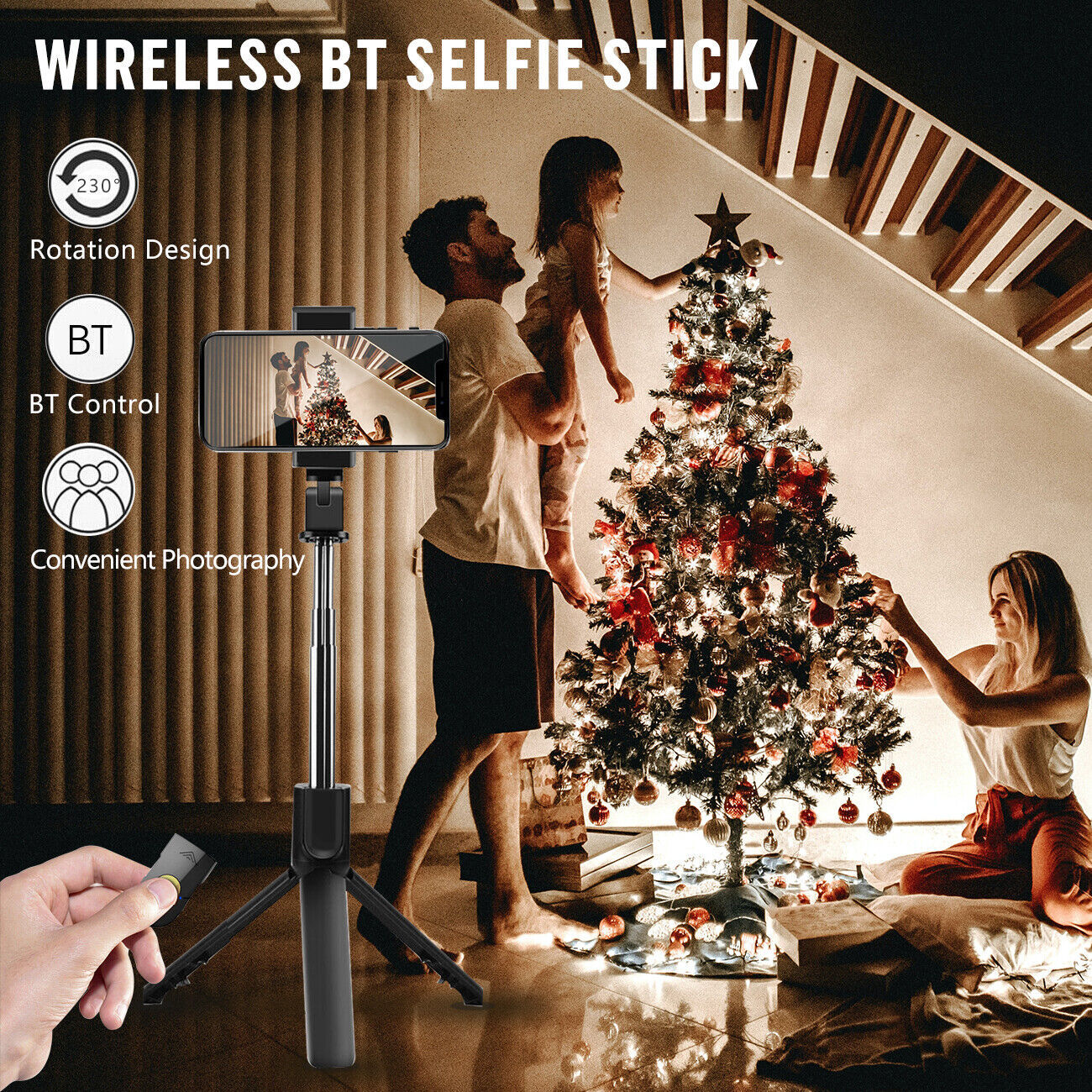3-in-1 Universal Selfie Stick Tripod Stand For Cell Phone With Bluetooth Remote